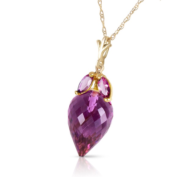 14K. GOLD NECKLACE WITH MARQUIS & POINTY BRIOLETTE DROP AMETHYSTS (Yellow Gold) - Picture 1 of 6